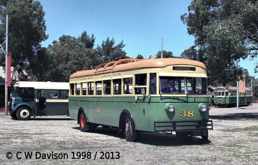 Preserved WAGT 'Canton' trolleybus 38 flanked by ex Metro Leyland OPS4 #81 and PETS' ex M&amp;MTB tram 426
