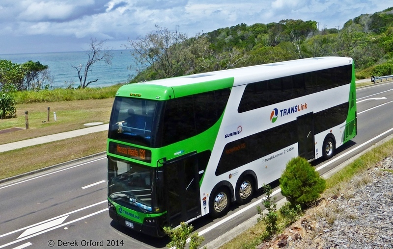 720 on route to Noosa near Point Arkwright. Some fine scenery on the route can be enjoyed from the top deck. The David Low Way twists and turns and has many roundabouts but the ride is good and the suspension handles it well.