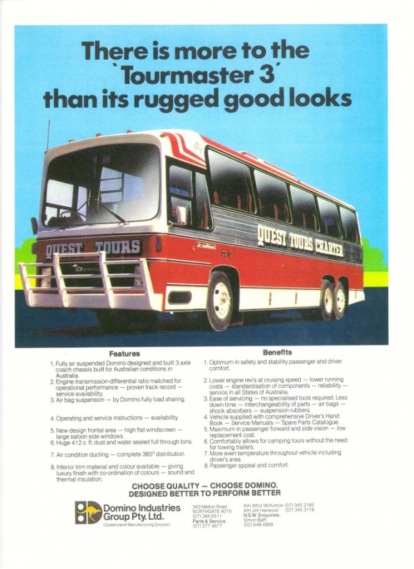 Truck &amp; Bus advert for Domino Industries.The &quot;Quest Tours&quot; Coach.