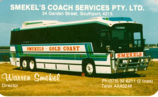 Business card for Smekels,Southport,Qld.