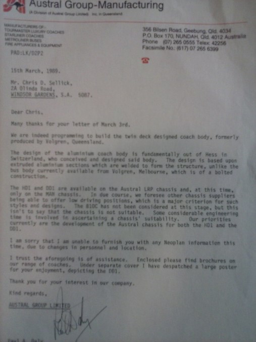 The letter from Austral.