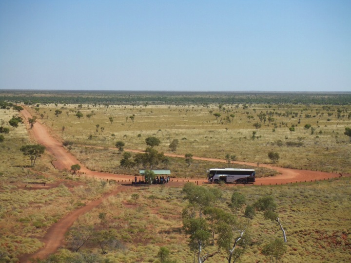 A view back from the top of Wolfe Creek Crater - the road was that rough we decided to tackle it without the trailer, which we left at the turn off on Tanami