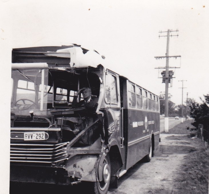 This is the damaged bus on its way to Sydney for repairs.