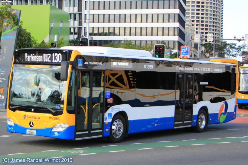Brisbane Transport Mercedes Benz Citaro C628 W1599 seen exiting Queen St Bus Station. 9/2/2016