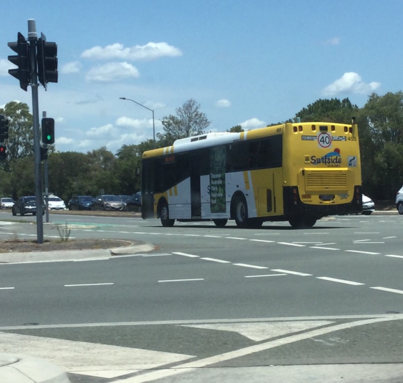 Surfside Buslines Volvo B7RLE with Bustech VST bodywork is 455 on route to Robina Station