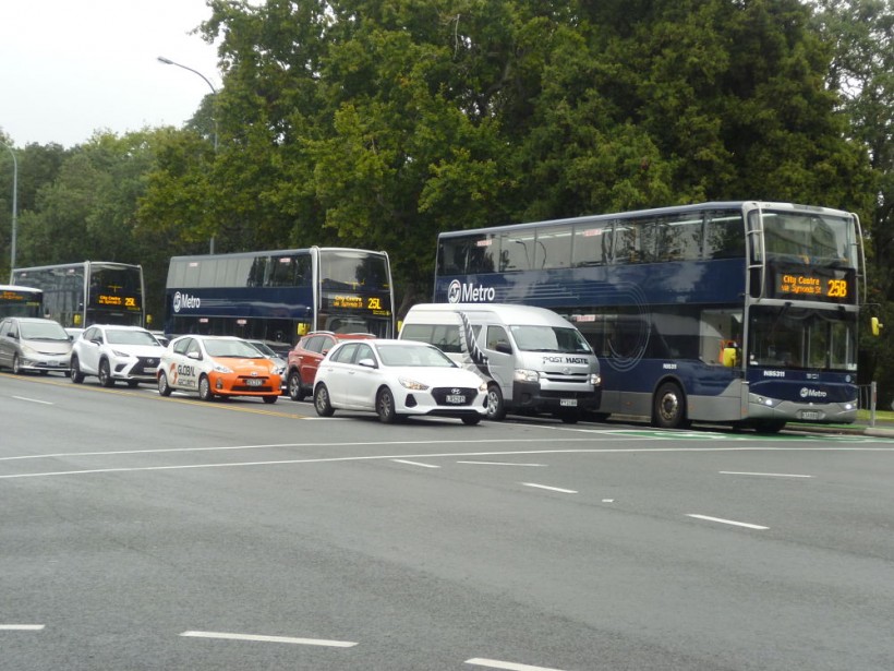 NZ Bus Deckers on Upper Symonds Street at Grafton Bridge