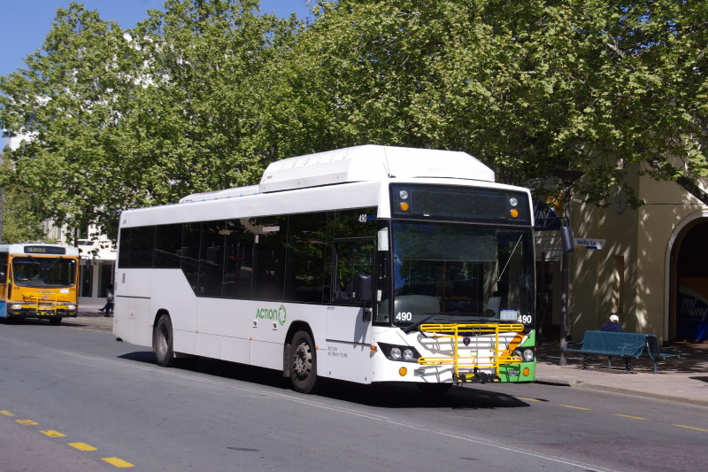 BUS 490
ACTION Canberra (490) the lone Gas Scania K230UB/Custom Coaches "CB60 EVO II" of October 2009 [on long term loan to Action] passing through Civic Interchange.
Keywords: venturatigerphoto actionbuses scania_K230UB custom_CB60