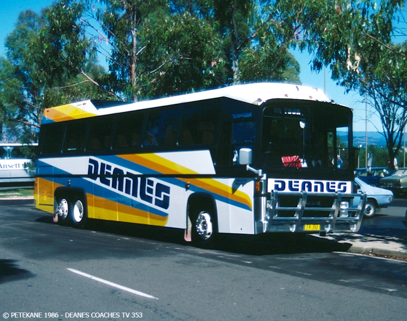 TV 353
Deanes Coaches, Sydney Austral DC122 Tourmaster at the National War Memorial, Canberra in 1986.
Keywords: denairphoto austral_tourmaster