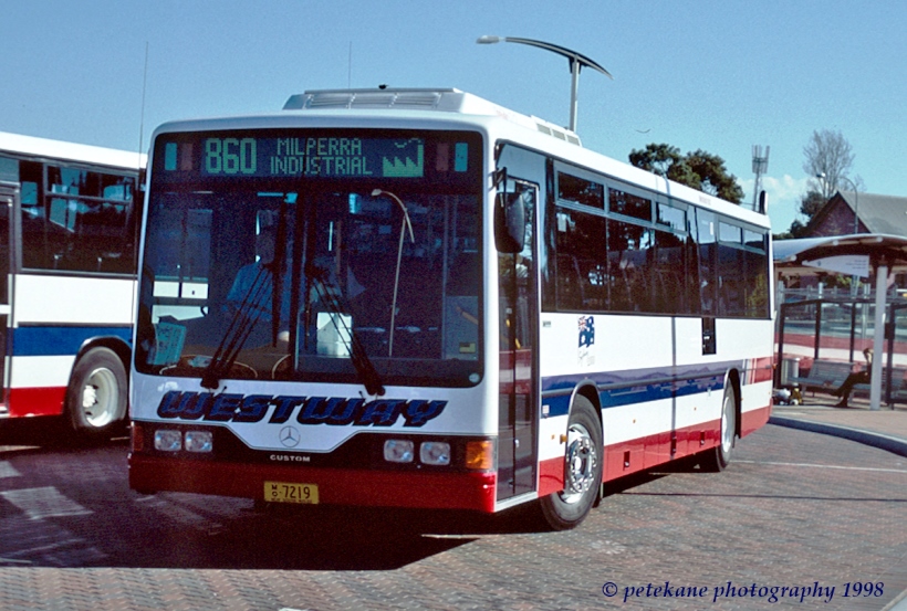 m/o 7219
Westway Bus and Coach Mercedes O405/Custom Coaches at Liverpool Interchange on an 860 service in 1998. In service with Transdev NSW in 2017.
Keywords: denairphoto transdevbus mercedes_O405 custom
