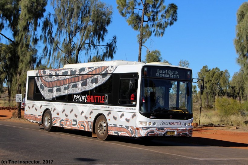 mo 4015
AAT Kings (164) Scania N280UB/Volgren CR228L operating the "Yulara Resort Shuttle" in Yulara, Northern Territory.8/6/17. Ex (164) SB12KG (SA); ex Scania Australia demonstrator. On loan to STA Sydney Buses, Waverley, NSW from 10/13 to 4/14, as (5060) BX99NP (NSW) in TNSW livery.
Keywords: inspectorphoto scania_N280UB volgren_CR228L