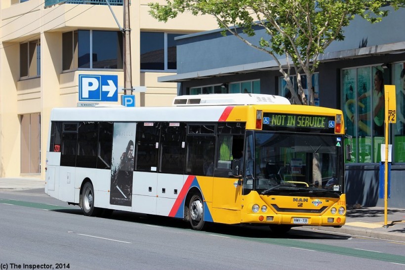 WWH 738
Southlink (2731) MAN 18.280 HOCL-NL/ ABM 'CB64A' in North Terrace, Adelaide 10/11/2014.
Keywords: inspectorphoto admetbuses man_18.280 (abm)_CB64A