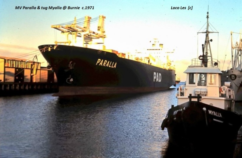 MV Paralla & Tug, Myalla @ Burnie c.1971.JPG