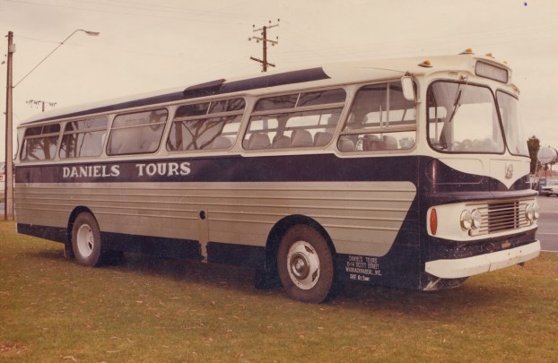 Ex Daniel's Tours,Victoria, Freighter Lawton bodied Bedford prior to being repainted in the red and cream livery deigned by the Late Jack Sellick.Several buses were delivered to Len Johnson's Asscoated Tourist Services in that <br />livery.The rear freight compartment lwas removed and seats were added by Associated staff.