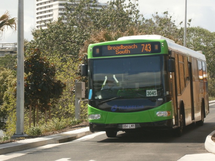 Translink/Surfside bus #450 heading to the bus park after completing route 743 from Nerang Station